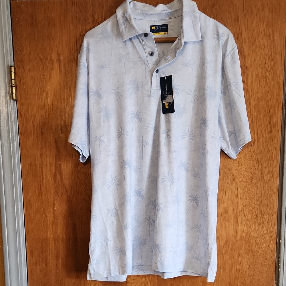 Casual Blue Pattern Polo Shirt with Collar